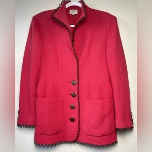 Vintage Valentino Boutique Red Blazer Jacket Made In Italy Women Size 14 Buttons